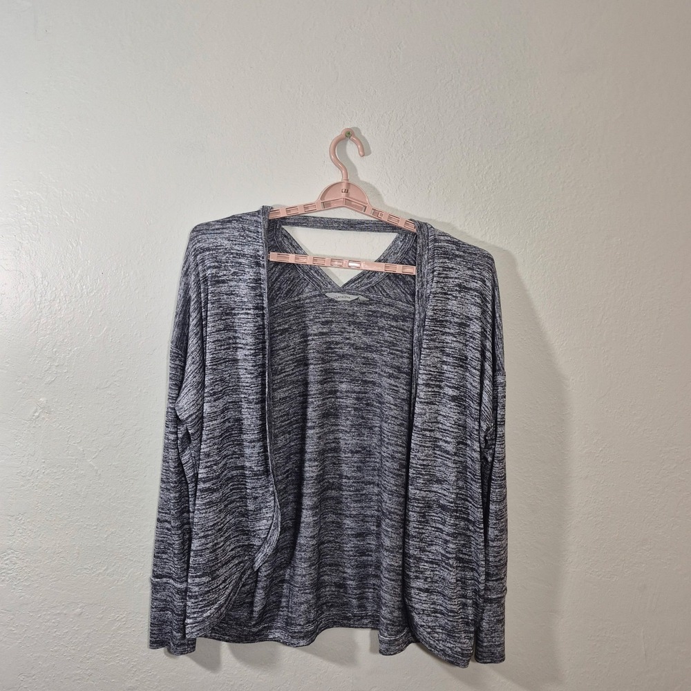 Athleta Womens Grey Space Dye Open Front Cardigan Strappy Back Size L